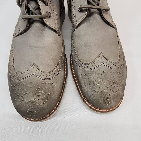 JOHN VARVATOS Size 10M Distressed Oiled  Nubuk Gray Leather Strummer Wingtip Lac - Picture 6 of 11